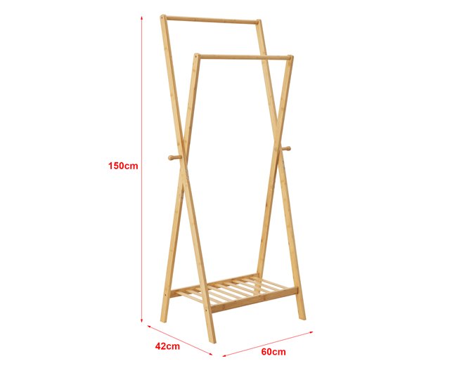 Conforama Perchero Burro Keitele Con 2 Barras 150 X 60 X 42 Cm Bambú Natural [en.casa]