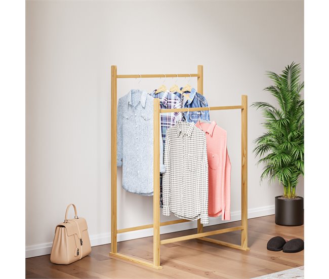 Conforama Perchero Burro Marieham 2 Barras Pino 122x80x50cm - Natural [en.casa]