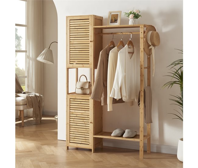 Conforama Perchero Burro Oldsum Con Armario Y Zapatero Bambú 164 X 99 X 29 Cm - Color Natural [en.casa]