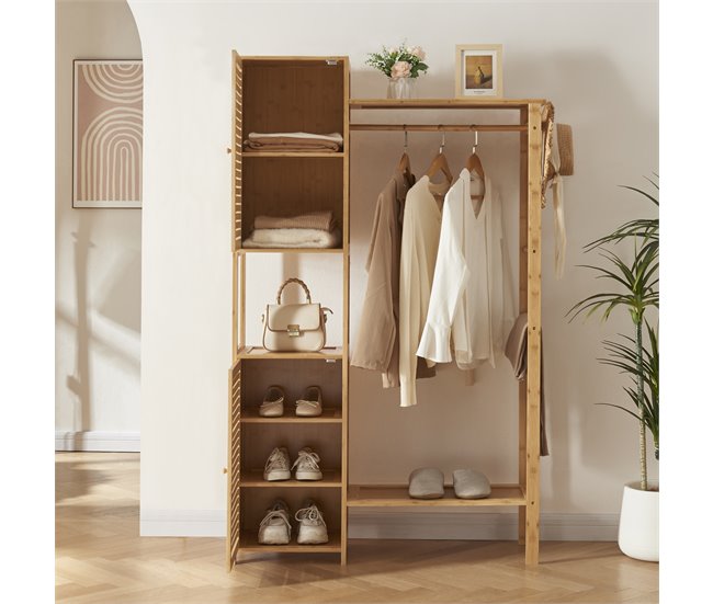 Conforama Perchero Burro Oldsum Con Armario Y Zapatero Bambú 164 X 99 X 29 Cm - Color Natural [en.casa]