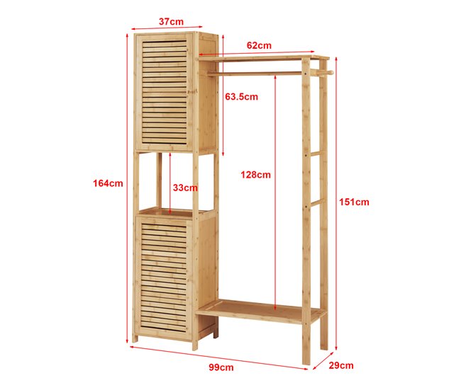 Conforama Perchero Burro Oldsum Con Armario Y Zapatero Bambú 164 X 99 X 29 Cm - Color Natural [en.casa]
