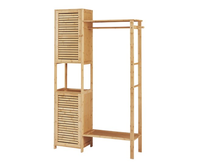 Conforama Perchero Burro Oldsum con armario y zapatero bambú 164 x 99 x 29 cm - Color natural [en.casa]