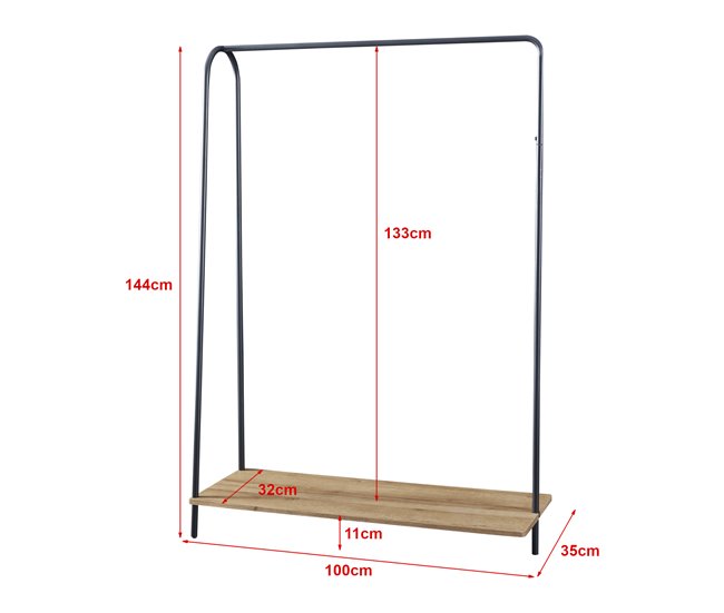 Conforama Perchero Burro Ørbæk Metal/aglomerado 144 X 100 X 35 Cm Negro Efecto Madera [en.casa]