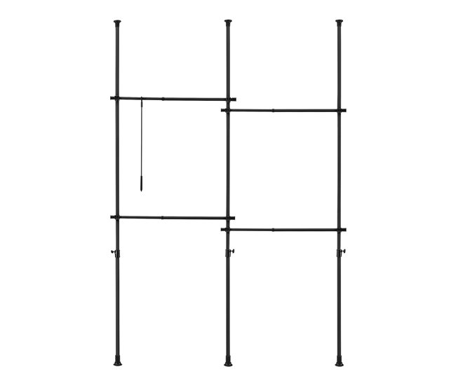 Conforama Perchero Burro Ropa Telescópico Kemi 105-278 X 150 - 230 Cm Ajustable 4 X Ganchos Máx. 20 Kg Acero Plástico - Negro [en.casa]