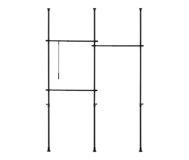 Conforama Perchero Burro Ropa Telescópico Kemi 105-278 X 150 - 230 Cm Ajustable 3 X Ganchos Máx. 20 Kg Acero Plástico - Negro [en.casa]