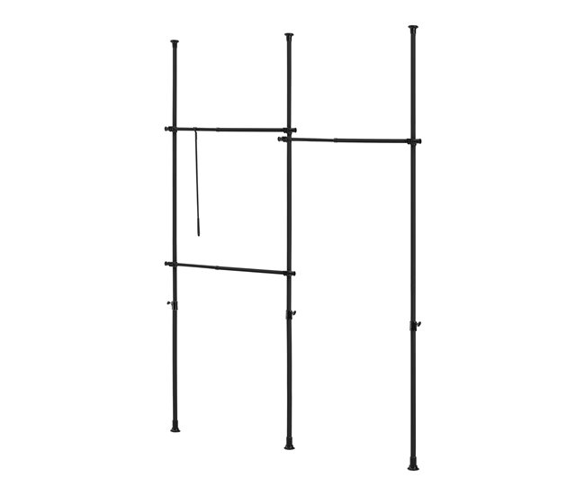 Conforama Perchero burro ropa telescópico Kemi 105-278 x 150 - 230 cm Ajustable 3 x ganchos máx. 20 kg Acero Plástico - Negro [en.casa]