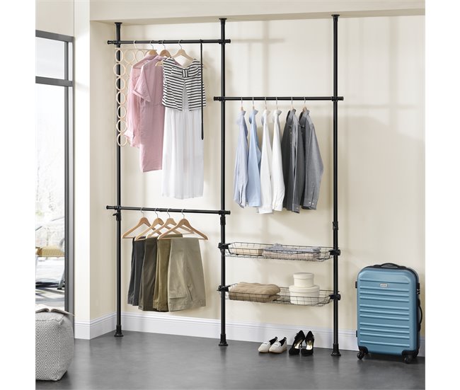 Conforama Perchero Burro Ropa Telescópico Kemi 105-278 X 160-200 Cm Ajustable 3 X Ganchos Máx. 20 Kg Acero Plástico - Negro [en.casa]