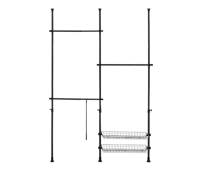 Conforama Perchero Burro Ropa Telescópico Kemi 105-278 X 160-200 Cm Ajustable 3 X Ganchos Máx. 20 Kg Acero Plástico - Negro [en.casa]