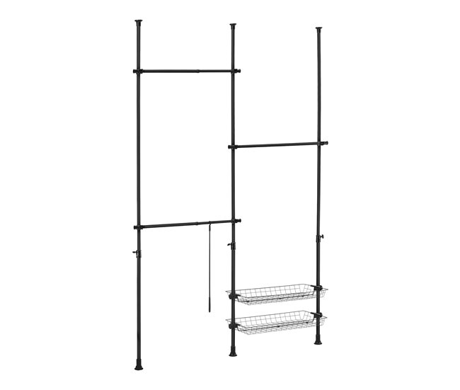 Conforama Perchero burro ropa telescópico Kemi 105-278 x 160-200 cm Ajustable 3 x ganchos máx. 20 kg Acero Plástico - Negro [en.casa]
