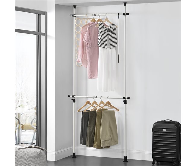 Conforama Perchero Burro Ropa Telescópico Kemi 105-278 X 75 - 115 Cm Ajustable 2 X Ganchos Máx. 20 Kg Acero Plástico - Blanco [en.casa]