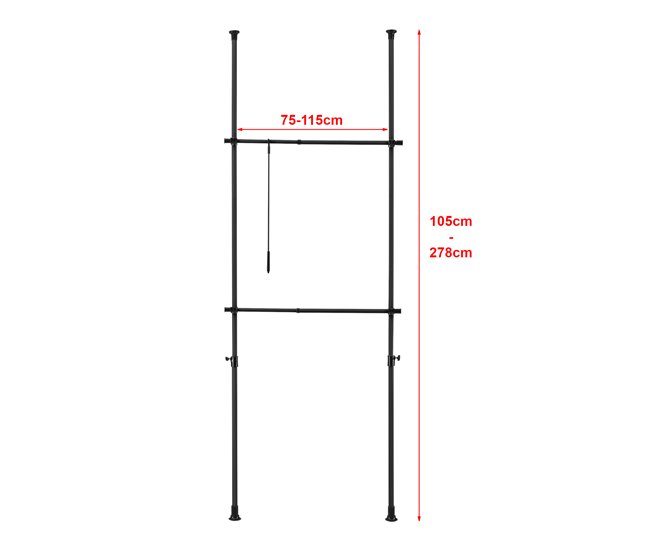 Conforama Perchero Burro Ropa Telescópico Kemi 105-278 X 75 - 115 Cm C66 Máx. 20 Kg Acero Plástico - Negro [en.casa]
