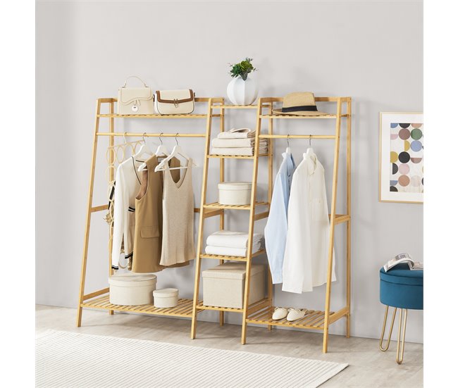 Conforama Perchero Burro Sogndal Con 2 Barras Y 9 Estantes Bambú 139 X 158 X 40 Cm Color Natural [en.casa]