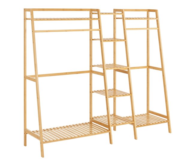 Conforama Perchero Burro Sogndal Con 2 Barras Y 9 Estantes Bambú 139 X 158 X 40 Cm Color Natural [en.casa]