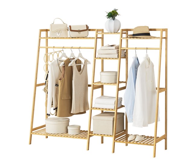 Conforama Perchero Burro Sogndal Con 2 Barras Y 9 Estantes Bambú 139 X 158 X 40 Cm Color Natural [en.casa]