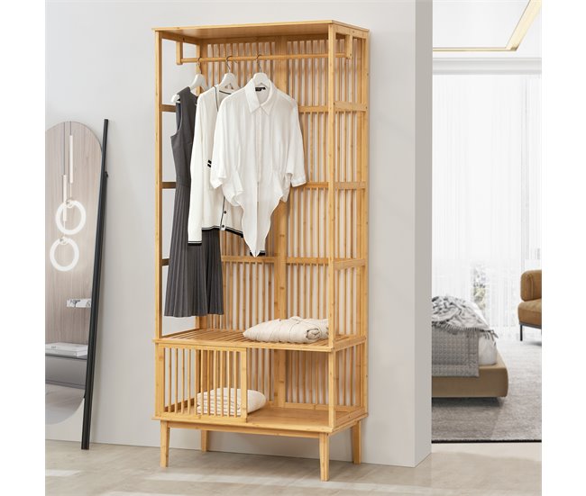 Conforama Perchero Burro Vemb Con Compartimento Abierto Bambú 185 X 80 X 45 Cm - Color Natural [en.casa]