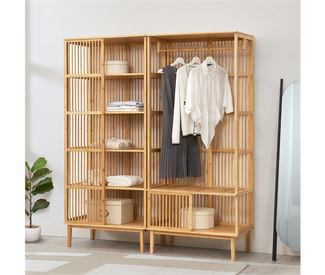 Conforama Perchero Burro Vemb Y Estantería Trundholm Bambú 185 X 160 X 45 Cm - Color Natural [en.casa]