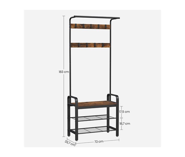 Conforama Perchero Con 9 Ganchos Y Zapatero L72 Cm - Marrón Rustico Y Negro