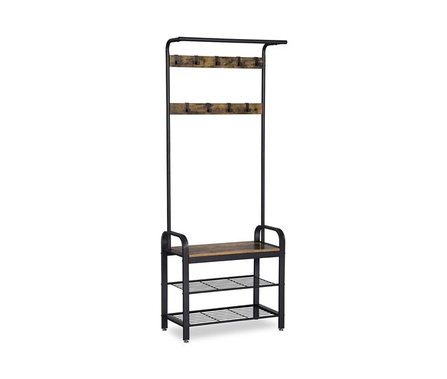 Conforama Perchero con 9 ganchos y zapatero L72 cm - Marrón rustico y negro