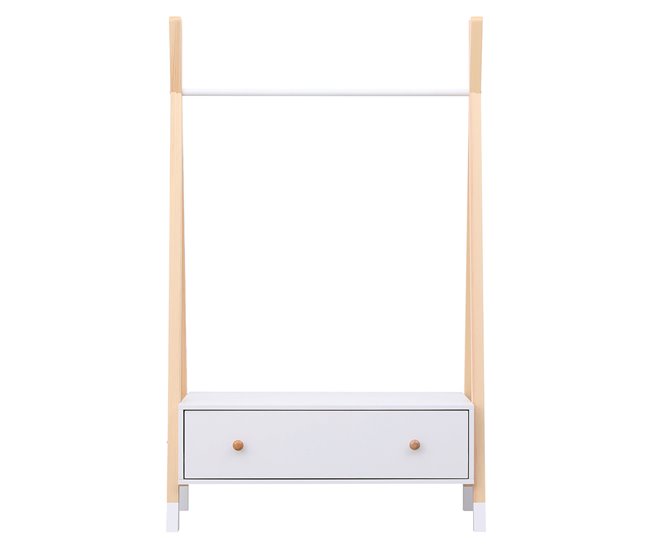 Conforama Perchero De Madera Y Blanco Con Cajón Para Niños LOU 80×40×130 Cm