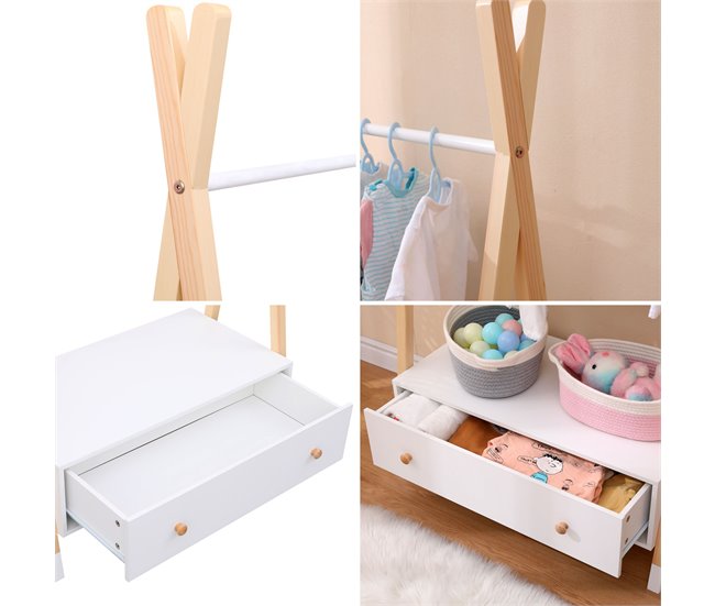 Conforama Perchero De Madera Y Blanco Con Cajón Para Niños LOU 80×40×130 Cm