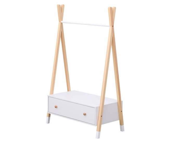 Conforama Perchero de madera y blanco con cajón para niños LOU 80×40×130 cm