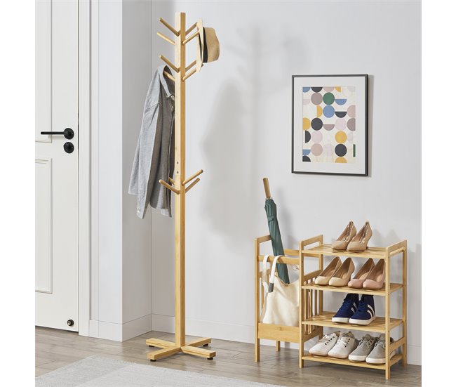 Conforama Perchero De Pie Jämsä Con 12 Ganchos 176 X 38 X 38 Cm Bambú Natural [en.casa]
