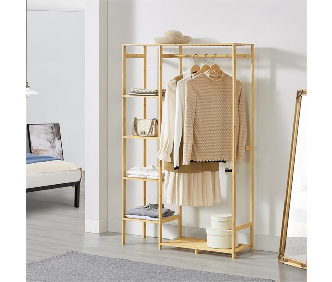 Conforama Perchero Eurajoki Bambú Con Estantes 145 X 90 X 30 Cm Natural [en.casa]
