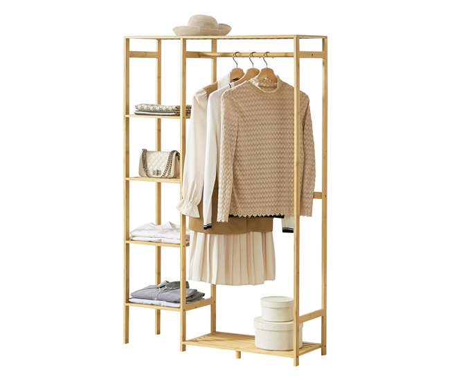 Conforama Perchero Eurajoki bambú con estantes 145 x 90 x 30 cm natural [en.casa]