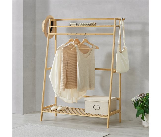 Conforama Perchero Föglö Con 2 Estantes Y 2 Ganchos Bambú 139 X 100 X 40 Cm Natural [en.casa]