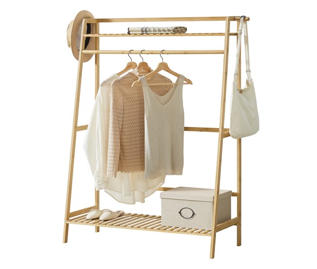 Conforama Perchero Föglö con 2 estantes y 2 ganchos bambú 139 x 100 x 40 cm natural [en.casa]