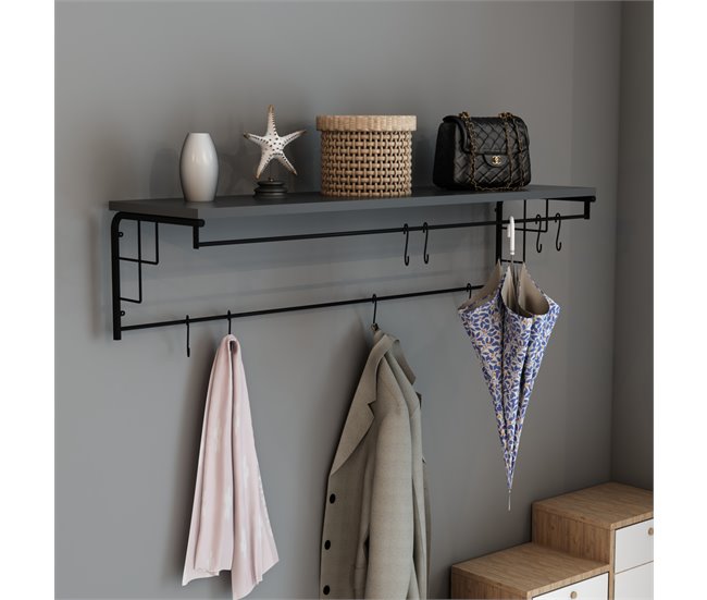 Conforama Perchero Mural Ølstykke Con Barra Alomerado / Metal 110 X 30 X 27 Cm Negro [en.casa]