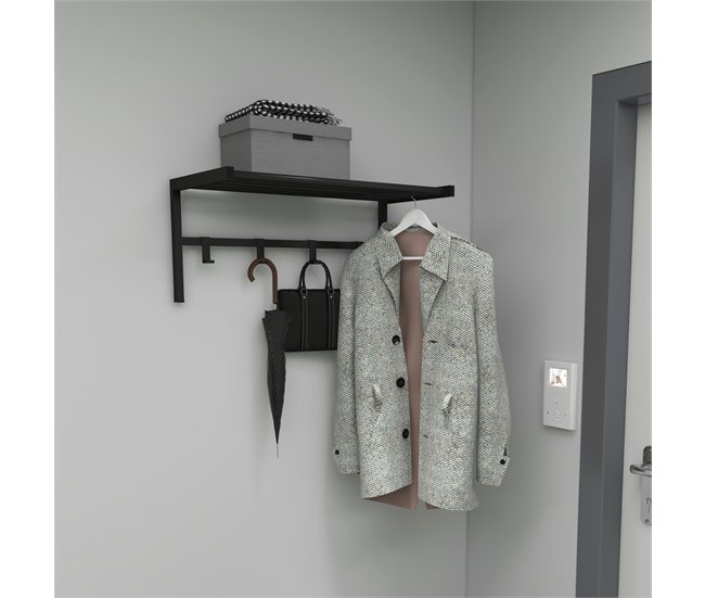 Conforama Perchero Mural Tolga Con 4 Ganchos 1 Estante Metal 33 X 69 X 34 Cm Negro [en.casa]