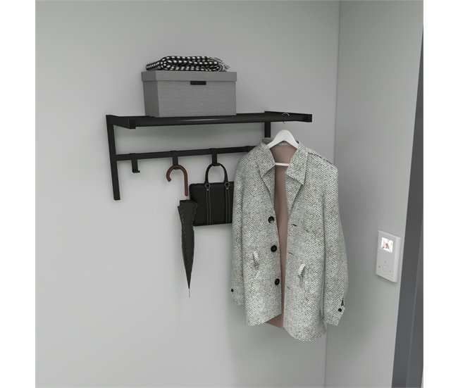Conforama Perchero Mural Tolga Con 4 Ganchos 1 Estante Metal 33 X 69 X 34 Cm Negro [en.casa]