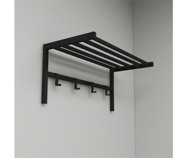 Conforama Perchero Mural Tolga Con 4 Ganchos 1 Estante Metal 33 X 69 X 34 Cm Negro [en.casa]