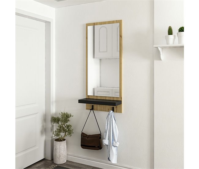 Conforama Perchero Panel Mural Humlebæk Con 2 Ganchos Aglomerado 90x45x16 Cm Roble / Negro [en.casa]