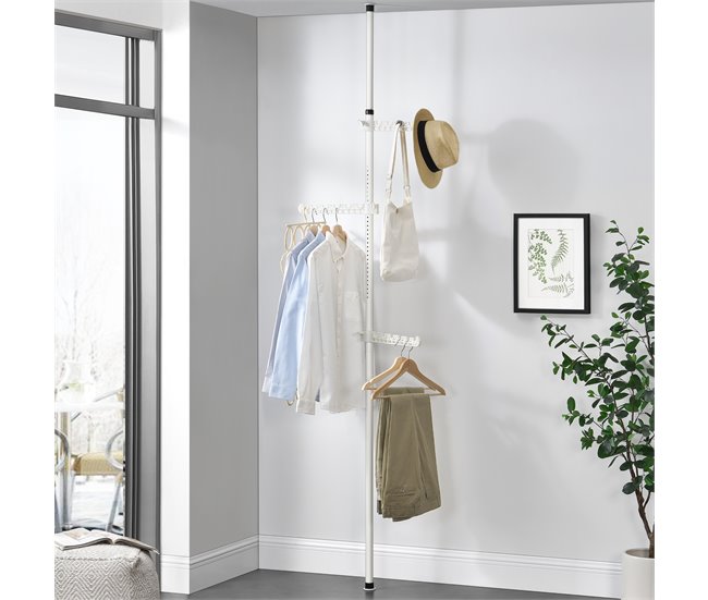 Conforama Perchero Telescópico Havneby 110 - 305 X 30 Cm Ajustable Metal/Plástico Blanco [en.casa]