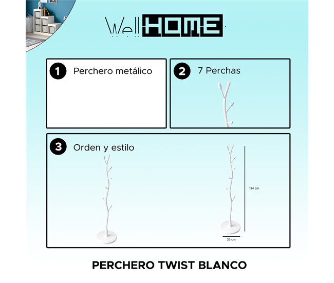Conforama Perchero Twist Metálico Con 8 Perchas 50x50x183 Cm