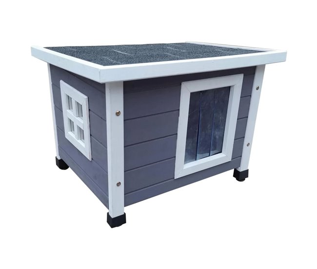 Conforama Pet Casa de exterior para gato madera gris y blanco 57x45x43 cm