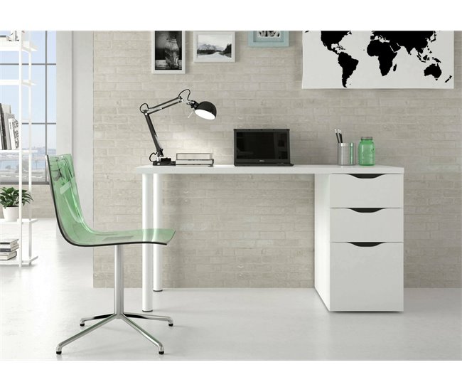 Conforama Philadelphia Escritorio Escritorio De Oficina Reversible Multifuncional Mesa De Estudio Con Cómoda Con 2 Cajones Y 1 Puerta 138x60h74 Cm Blanco