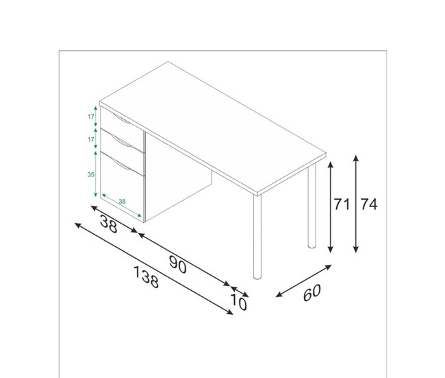 Conforama Philadelphia Escritorio Escritorio De Oficina Reversible Multifuncional Mesa De Estudio Con Cómoda Con 2 Cajones Y 1 Puerta 138x60h74 Cm Blanco