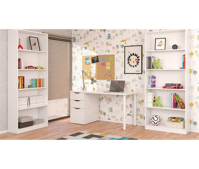 Conforama Philadelphia Escritorio Escritorio De Oficina Reversible Multifuncional Mesa De Estudio Con Cómoda Con 2 Cajones Y 1 Puerta 138x60h74 Cm Blanco