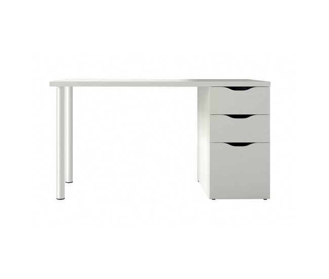Conforama Philadelphia Escritorio Escritorio de oficina reversible multifuncional Mesa de estudio con cómoda con 2 cajones y 1 puerta 138x60h74 cm Blanco