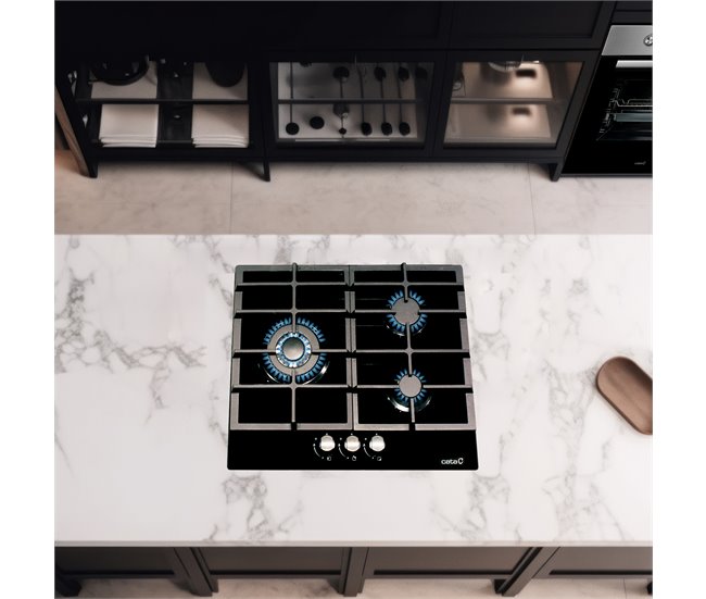 Conforama Placa Cristal Gas CATA LCI 6021BK 3 Zonas 59cm Negro