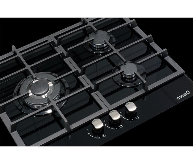 Conforama Placa Cristal Gas CATA LCI 6021BK 3 Zonas 59cm Negro