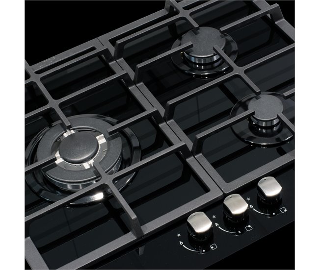 Conforama Placa Cristal Gas CATA LCI 6021BK 3 Zonas 59cm Negro