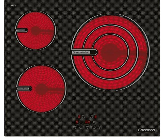 Conforama Placa vitrocerámica CORBERÓ CCVG8322 3 zonas 60cm negro