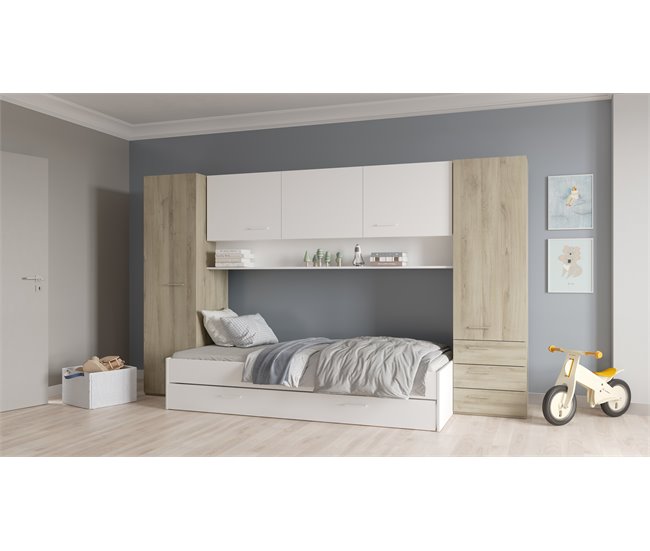 Conforama Puente cama BROOKLYN color roble y blanco