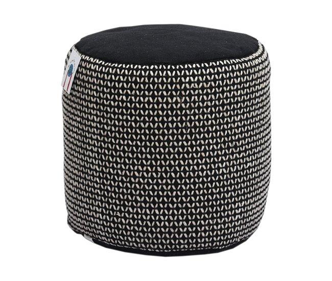 Conforama Puff algodón KOFI redondo blanco y negro 45x45cm
