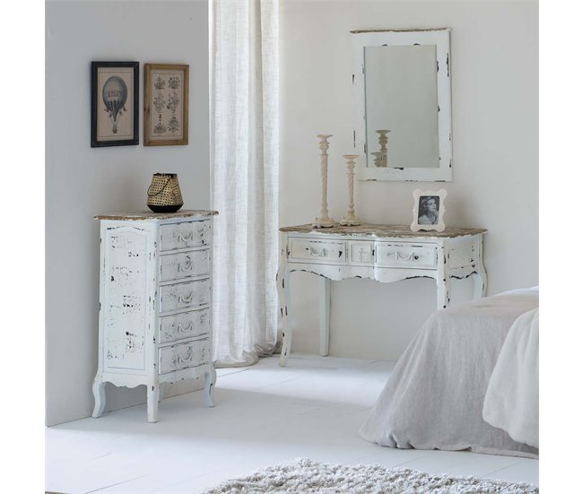 Conforama Recibidor Antiguo De Madera Lacada En Blanco Con 2 Cajones 80x50x115 Cm