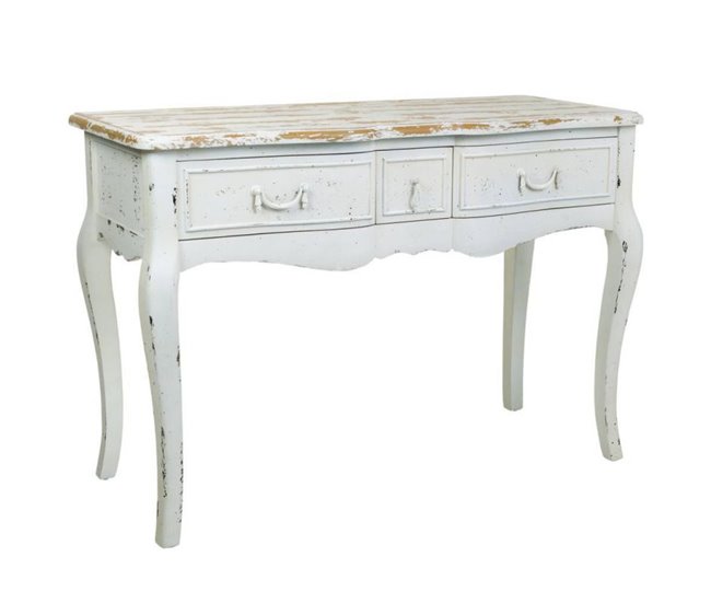 Conforama Recibidor antiguo de madera lacada en blanco con 2 cajones 80x50x115 cm